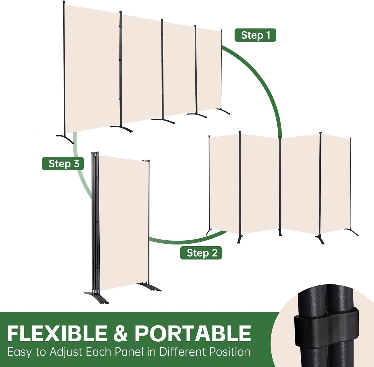 YASRKML Room Divider Folding Privacy Screens, Portable Room Divider Panel 4 Panel Partition Room Dividers Screen, Freestanding Room Partitions and Dividers Fabric Dividers for Room Separation, Beige