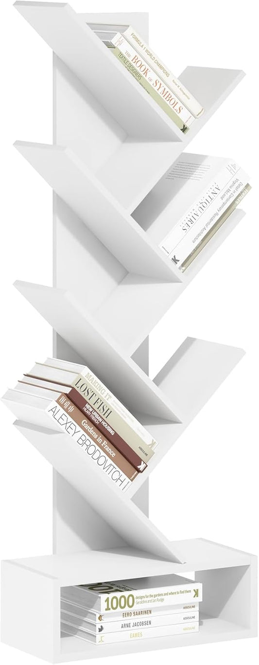 Furinno Tree Bookshelf 7-Tier Floor Standing Tree Bookcase with Bottom Shelf, White