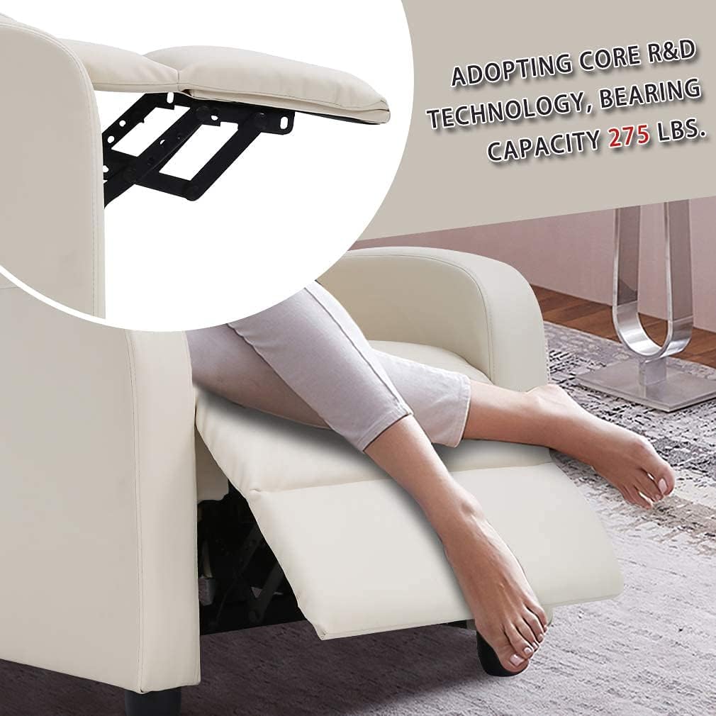 BestMassage | Recliner Chair | with 2 Point Massage Function | Textile Beige | with Lumbar Support, Adjustable Push Back, Footrest & Padded Seat | Easy Assembly | for Living Room, Home Theatre