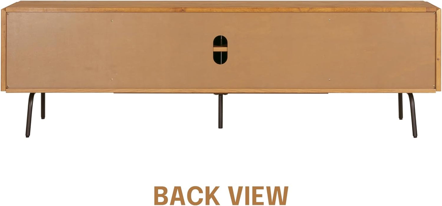 NTC Veil TV Stand with 4 Doors for TVs up to 75’’, Media Console with Vertical Groove Design and Metal Legs, Modern Entertainment Center for Living Room and Bedroom, Effortless Assembly, Teak Look