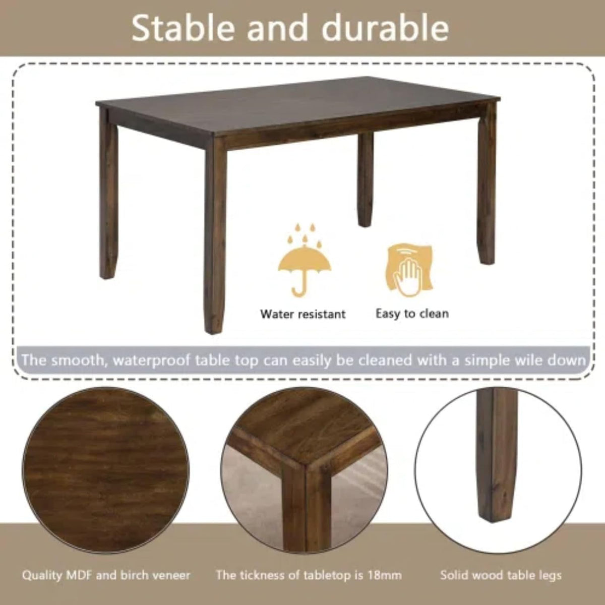 6-Piece Dining Table Set for 4-6 People, Kitchen Set with 4 Upholstered Chairs and One Bench, Living Room Chairs with X-Shape Backrest, Rectangular Wooden Table for Home Bar, Walnut