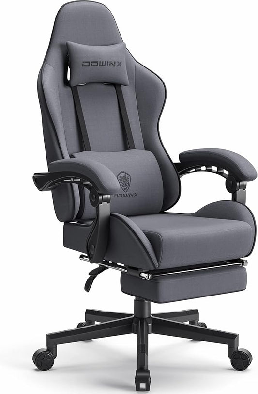 Dowinx Gaming Chair with Pocket Spring Cushion, Computer Office Game Chair, Linkage Armrests and Footrest, High Back Ergonomic Computer Chair with Lumbar Support Task Chair with Footrest(Grey)