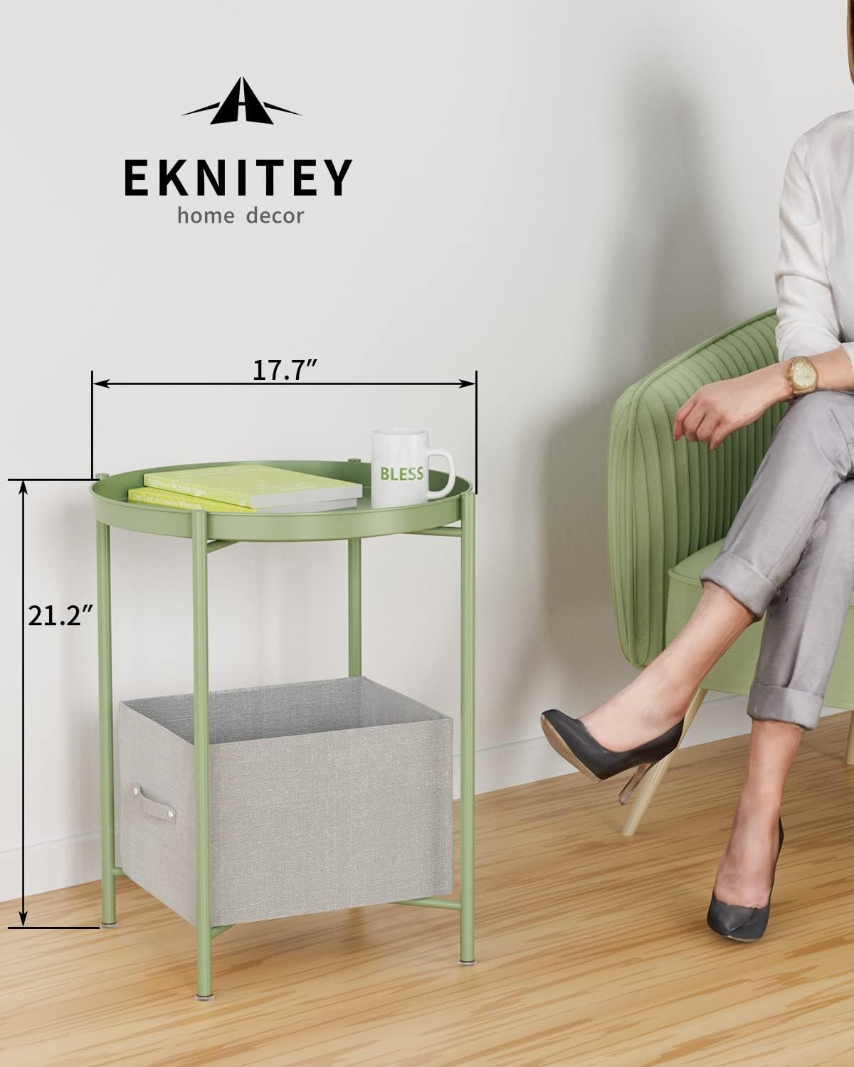 EKNITEY Small Side End Table - Metal Side Table Waterproof Small Sofa Coffee Side Tables Bedroom Indoor Outdoor with Removable Tray for Living Room Bedroom Balcony and Office