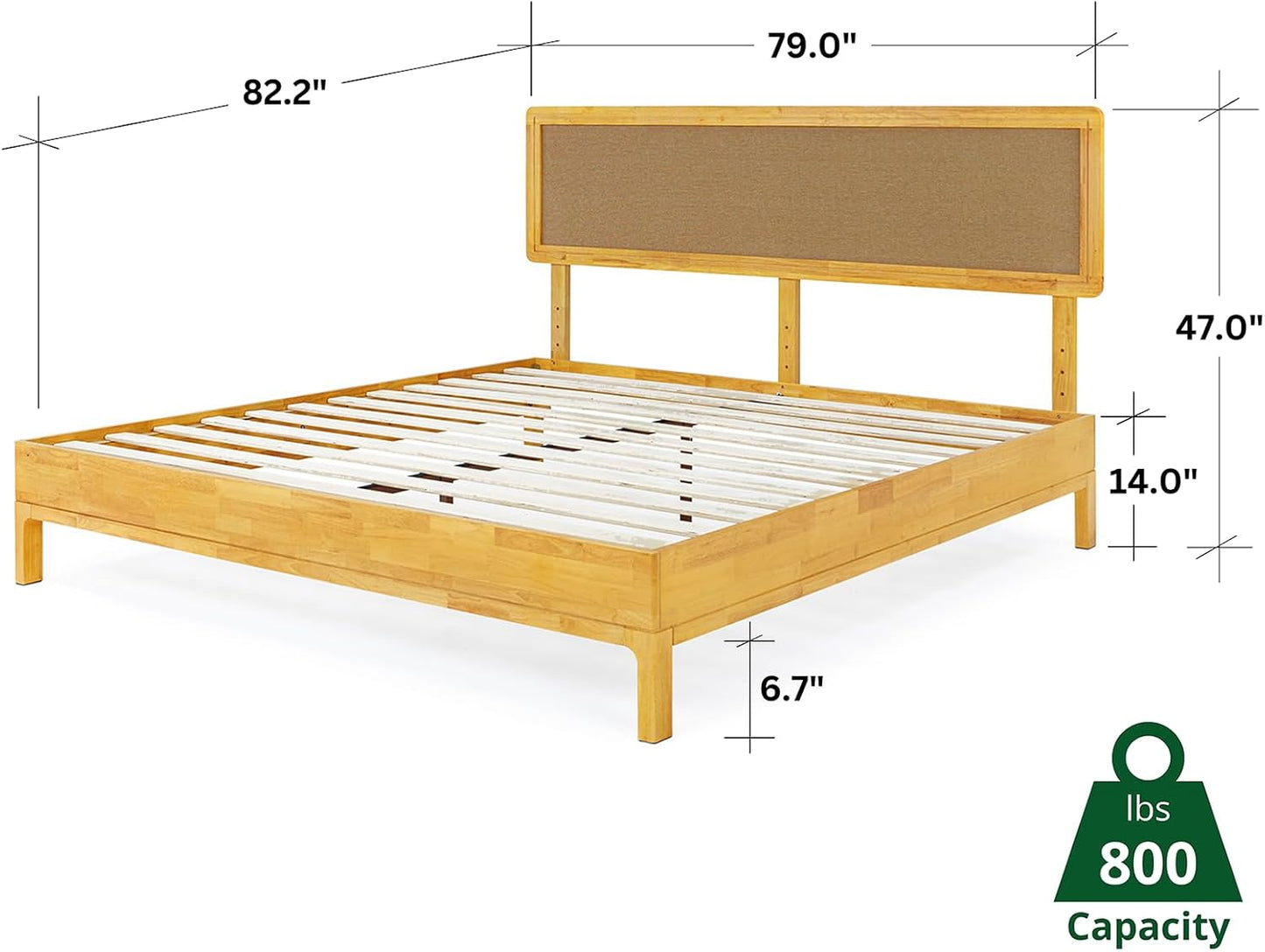 Bme Nipe King 14 Inch Bohemian Bed Frame with Adjustable Woven Headboard - Rustic & Vintage Unique Style with Acacia Wood - No Box Spring Needed - Easy Assembly - Natural