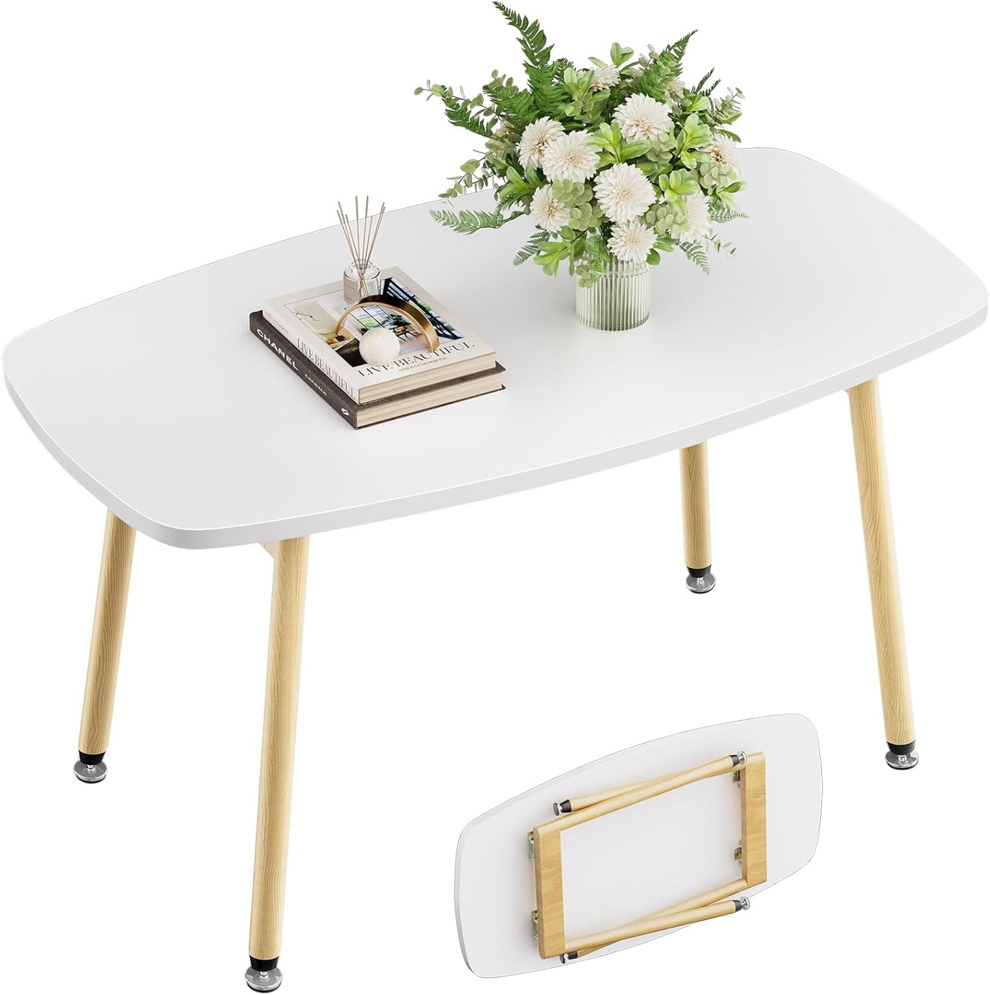 WOHOMO Folding Coffee Table White Small Coffee Tables for Living Room Portable Simple Modern Center Table for Small Spaces, No Assembly, 31.5 * 15.7 * 17.7IN, White Htp
