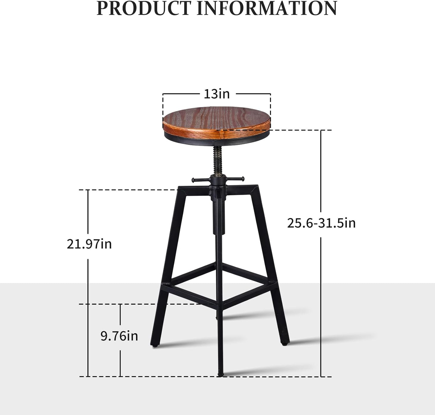 Set of 2 Vintage Bar Stools 25.6-31.5inch Height Adjustable Farmhouse Dinning Stool Swivel Wooden Seat Kitchen Island Counter Chair