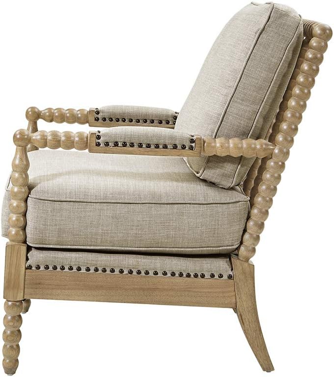 Madison Park Donohue Mid-Century Modern Accent Chairs for Living Room with Nailhead Trim, Solid Wood, Oakwood Finish, Upholstered Seat, Lounge for Reading Bedroom Furniture, Light Grey