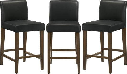CHITA Counter Height Bar Stools Set of 3, 27" H Seat Height Upholstered Barstools, PU Leather in Black