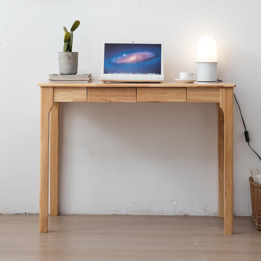 Solid Wood Desk, Gaming Study Home Office Desks for Work, Student PC Desk for Bedroom, Small Computer Desk for Small Spaces, Easy to Assemble (Wood Color, 39inch)