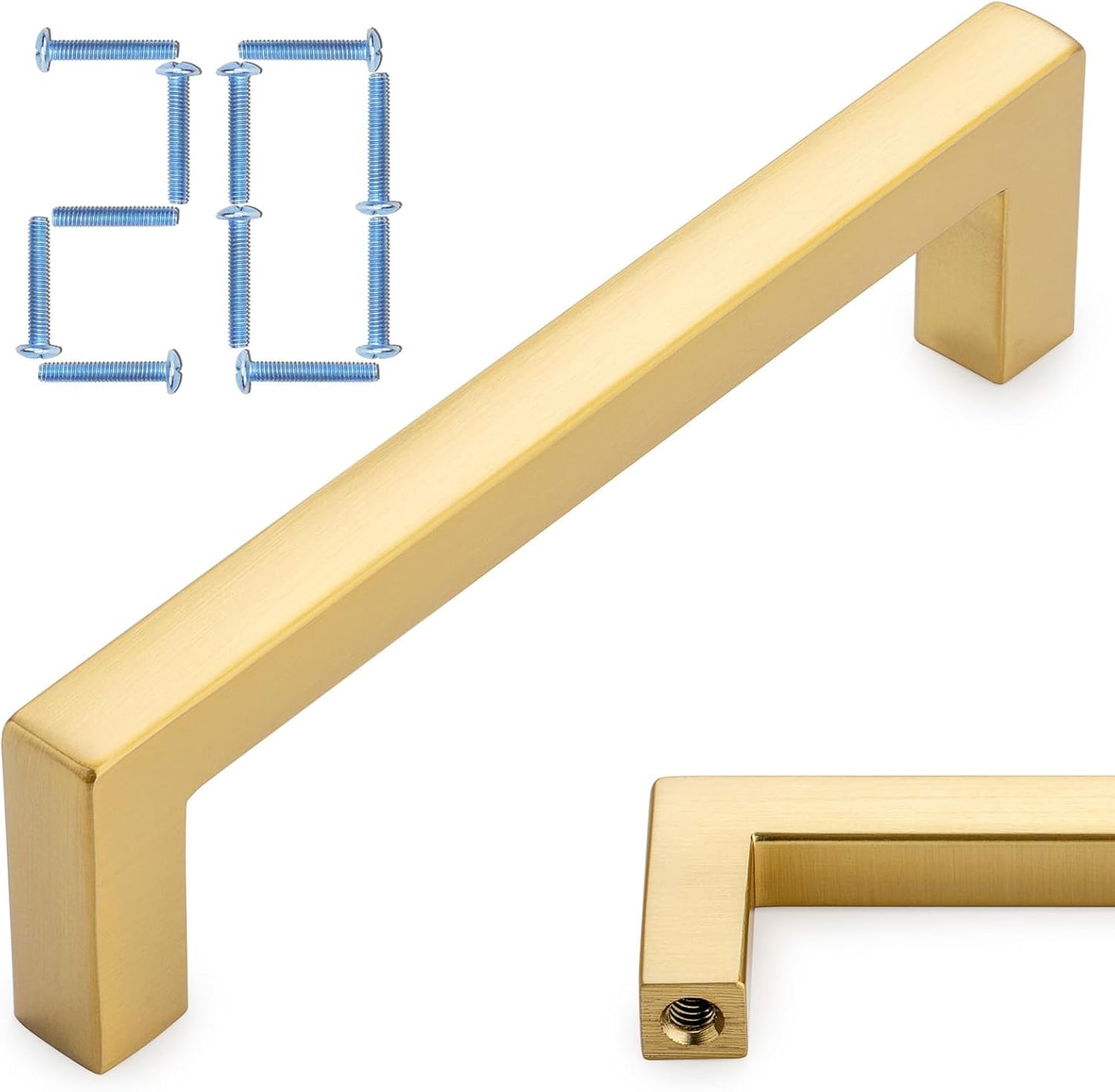 KOOFIZO 20-Pack Solid Square Bar Cabinet Handle - Brushed Gold Furniture Pull, 3 Inch/76mm Screwhole Distance for Kitchen Cupboard Door, Bedroom Dresser Drawer, Bathroom Wardrobe Hardware