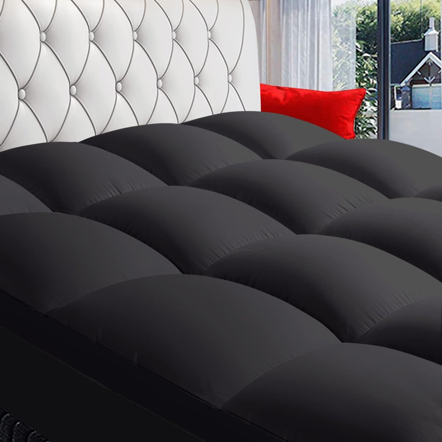 COONP Twin Mattress Topper, Extra Thick Pillowtop, Cooling Plush Mattress Pad Cover Bed Topper Protector with 8-21 Inch Deep Pocket (Black, Twin)