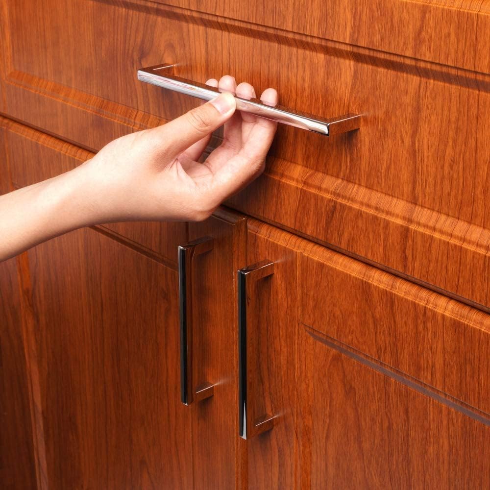 KOOFIZO Solid Square Bar Cabinet Handle - Chrome Furniture Pull, 7.6 Inch/192mm Screwhole Distance, 1-Piece for Kitchen Cupboard Door, Bedroom Dresser Drawer, Bathroom Wardrobe Hardware