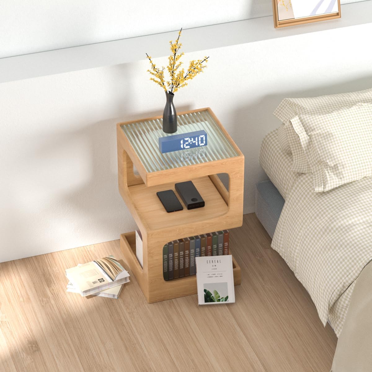 HOMEMORE Solid Wood Side Table Modern end Table Modern Nightstand No Assembly Required Accent Table for Living Room,Bedroom Log Color
