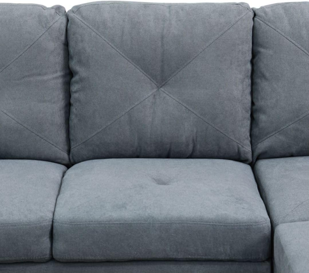 Dark Grey L-Shaped 3-Piece Flannelette Sofa with Storage Ottoman Set, Sectional Couch Sofa Set for Living Room, Office, Small Space