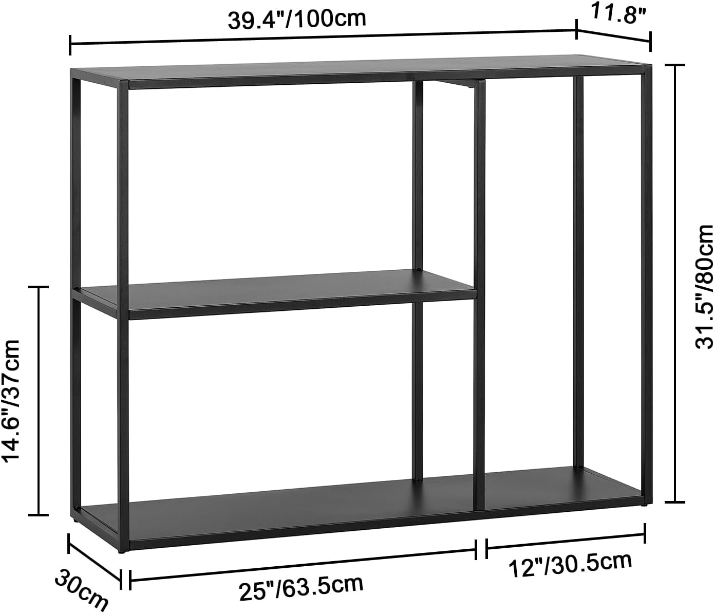 HDANI Console Table, Narrow Entryway Table, 3 Tier Metal Hallway Table, 11.8''Dx39.4''Wx31.5''H(Black)