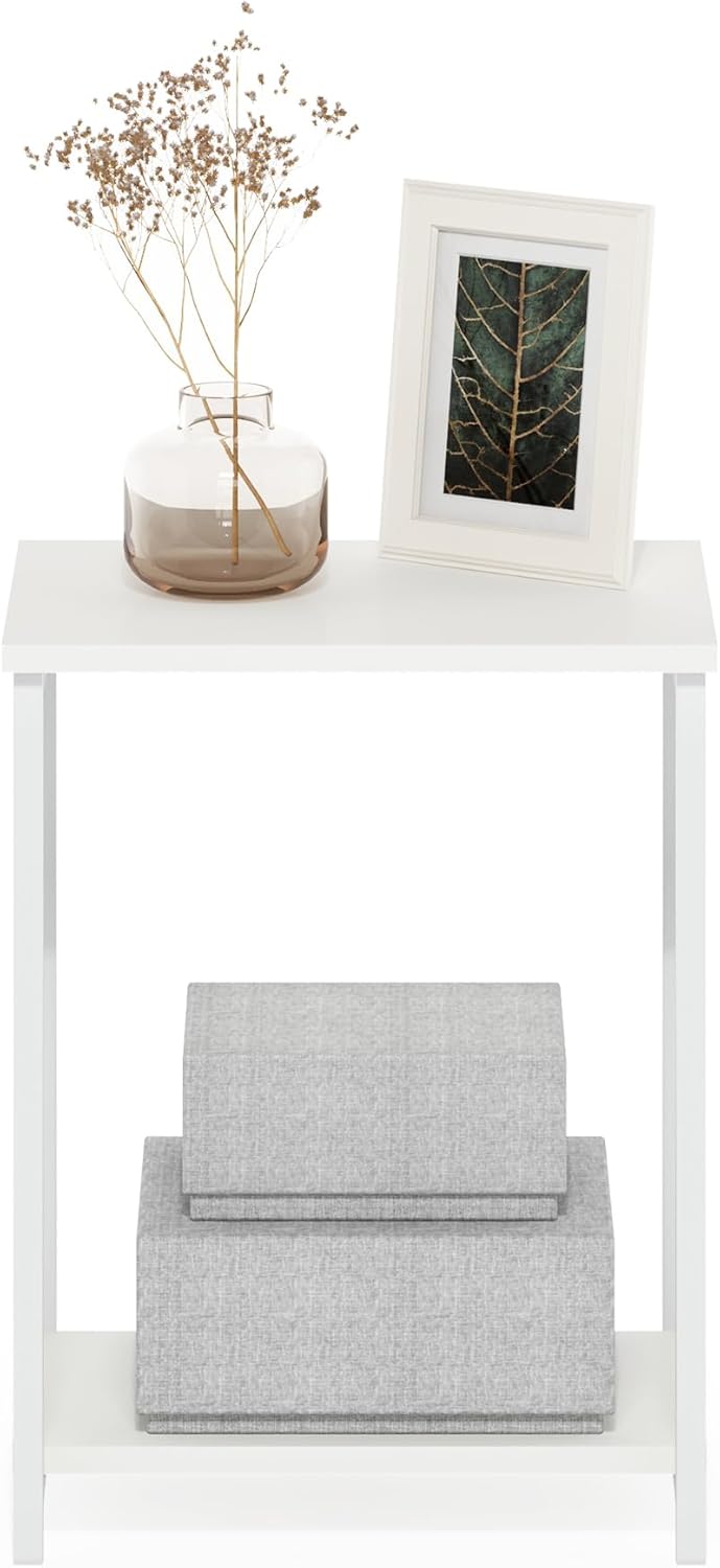 Furinno Simplistic Industrial Metal Frame End Table, 1-Pack, White/White