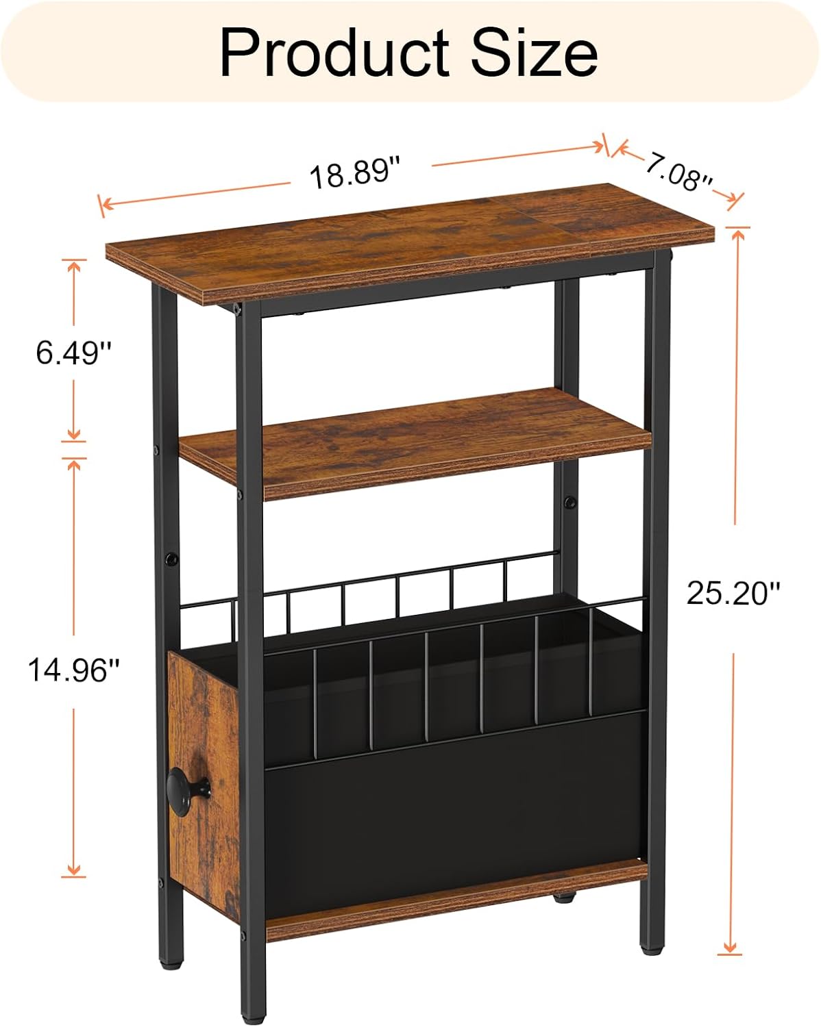 Snughome Narrow Side Table for Small Spaces, Slim End Table 3 Tier, Skinny Nightstand with Drawer, Sofa Beside Table with Storage Shelf for Living Room Bedroom