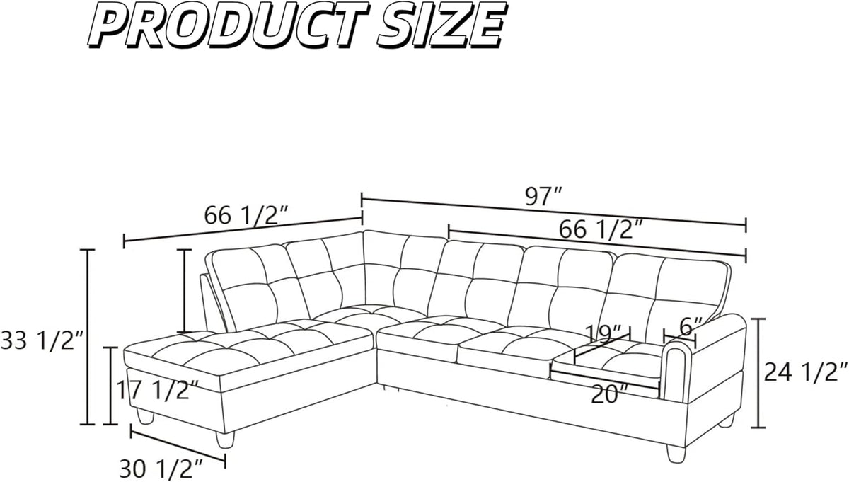 L Shaped Couch Sectional Couches with Chaise, 3 Pieces Modular Convertible Sofa for Living Room Furniture Sets and Small Apartment Faux Leather, Black
