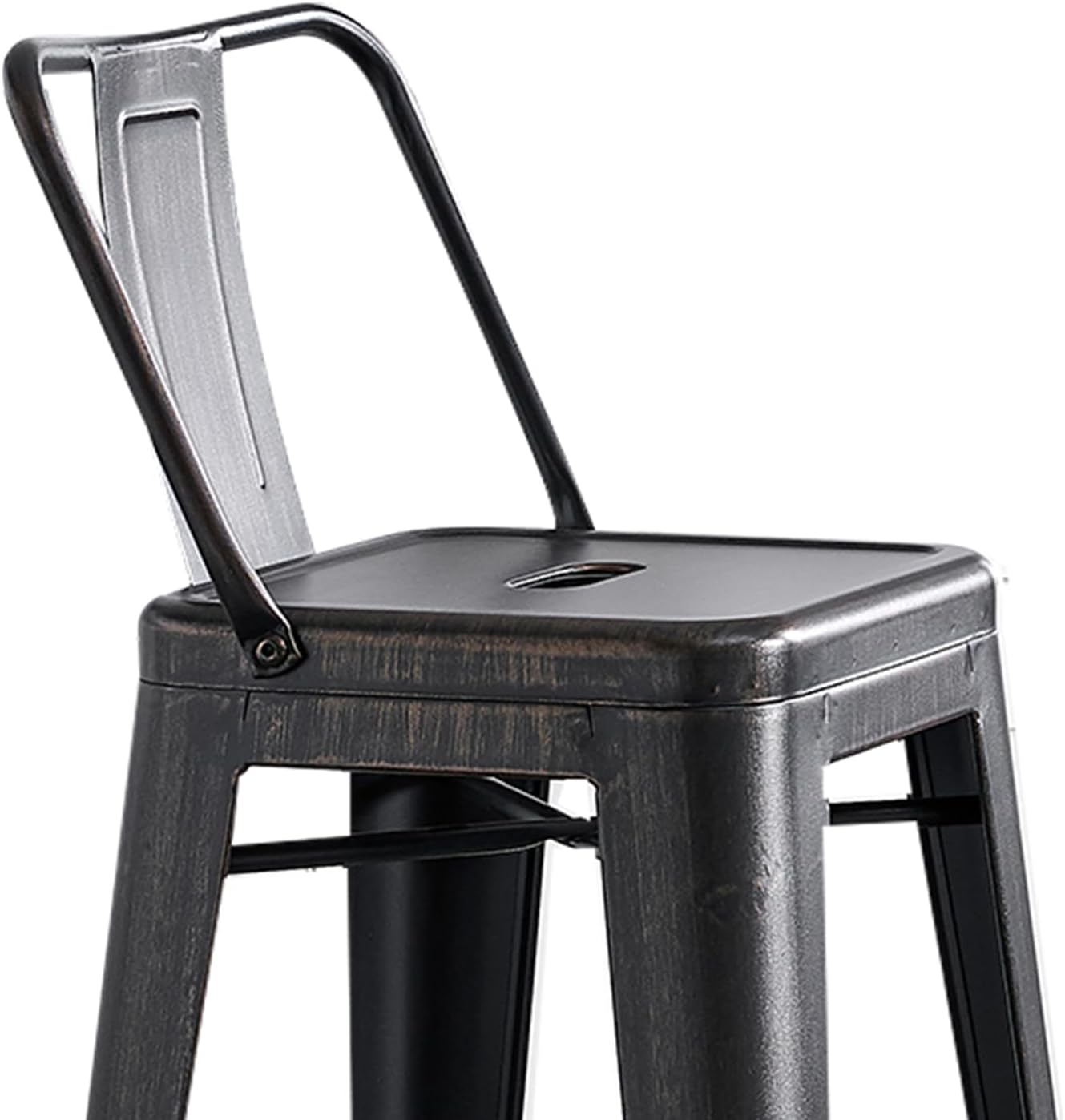 AC Pacific 30” Metal Barstool Set of 4 – Country Rustic Style with Low Back, Lightweight & Sturdy Build, Easy Assembly – Distressed Black