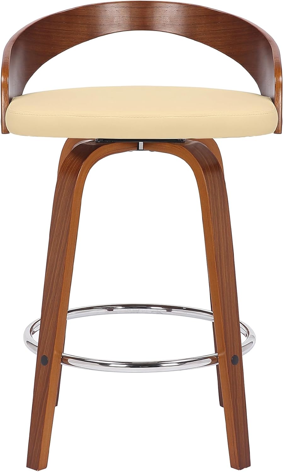 Armen Living Sonia 26" Counter Height Swivel Cream Faux Leather and Walnut Wood Bar Stool - Set of 4