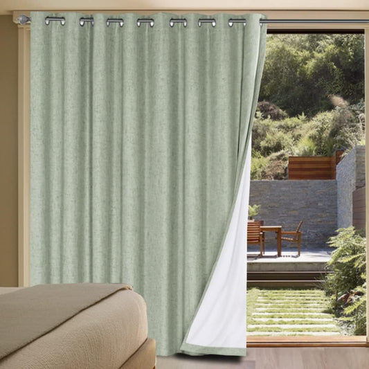 H.VERSAILTEX Linen Blackout Curtains Durable Thick Textured Linen Look 100% Blackout Patio Door Curtain Anti Rust Grommet Extra Wide Sliding Door Curtain Panel, W100 x L84 inch - Sage