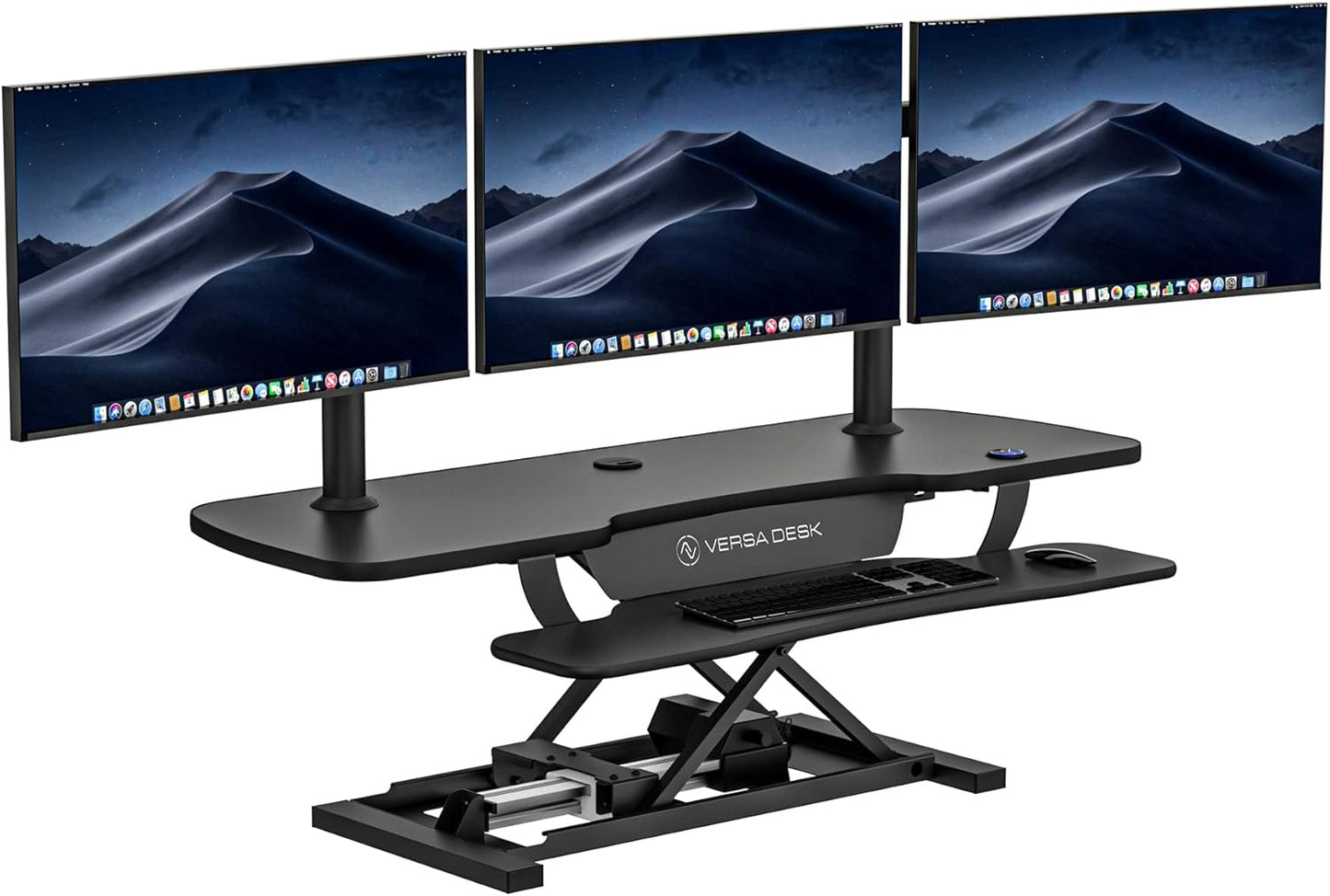 VERSADESK Electric Standing Desk Converter, 48 Inch PowerPro Height-Adjustable Sit Stand Desktop Riser, Keyboard Tray, USB Charging Port, 48" W X 24" D, Black