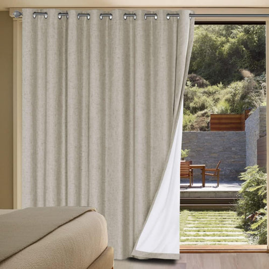 H.VERSAILTEX Linen Blackout Curtains Durable Thick Textured Linen Look 100% Blackout Patio Door Curtain Anti Rust Grommet Extra Wide Sliding Door Curtain Panel, Cobblestone, W100 x L84 inch
