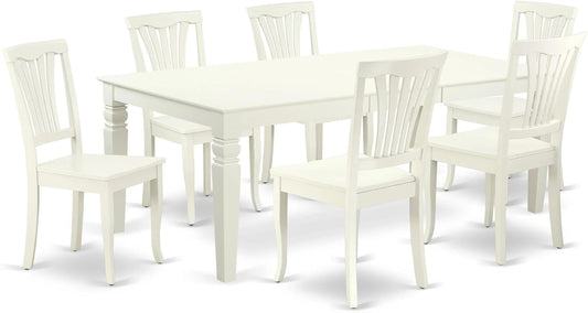 East West Furniture LGAV7-LWH-W 7 Piece Dining Room Table Set Consist of a Rectangle Kitchen Table with Butterfly Leaf and 6 Dining Chairs, 42x84 Inch, Linen White