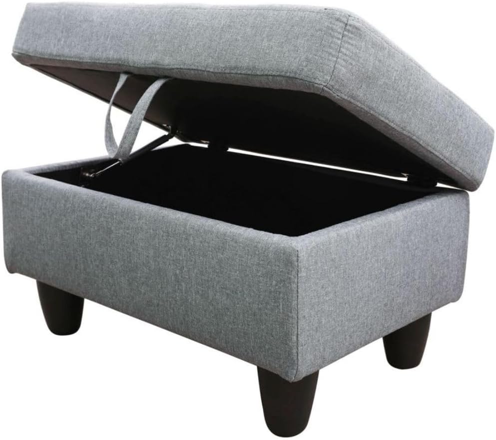 Grey-1 L-Shaped 3-Piece Linen Sofa with Storage Ottoman Set, Sectional Couch Sofa Set for Living Room, Office, Small Space