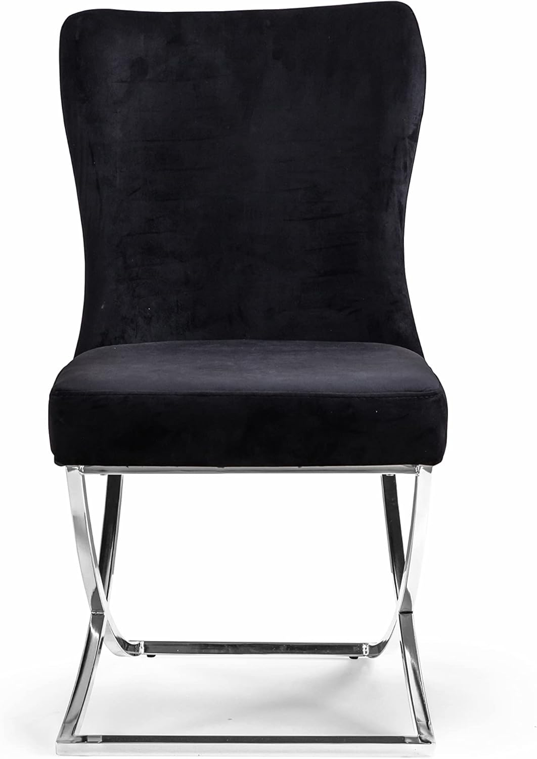 Ottomanson Royal Dining Chairs Set of 2 – Upholstered Tufted Microfiber, Assembled, Silver Metal Legs, Beech Wood Frame, 350 lb Capacity, Black