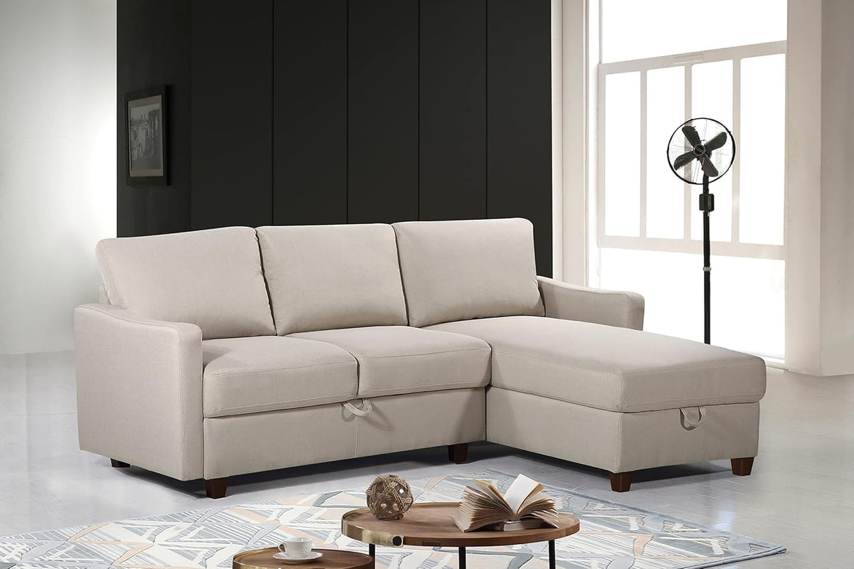 Container Furniture Direct Sectional Sofa with Storage – Modern Upholstered Living Room Couch, Reversible Chaise for Home, Apartment, Office, 81.9” L, Beige