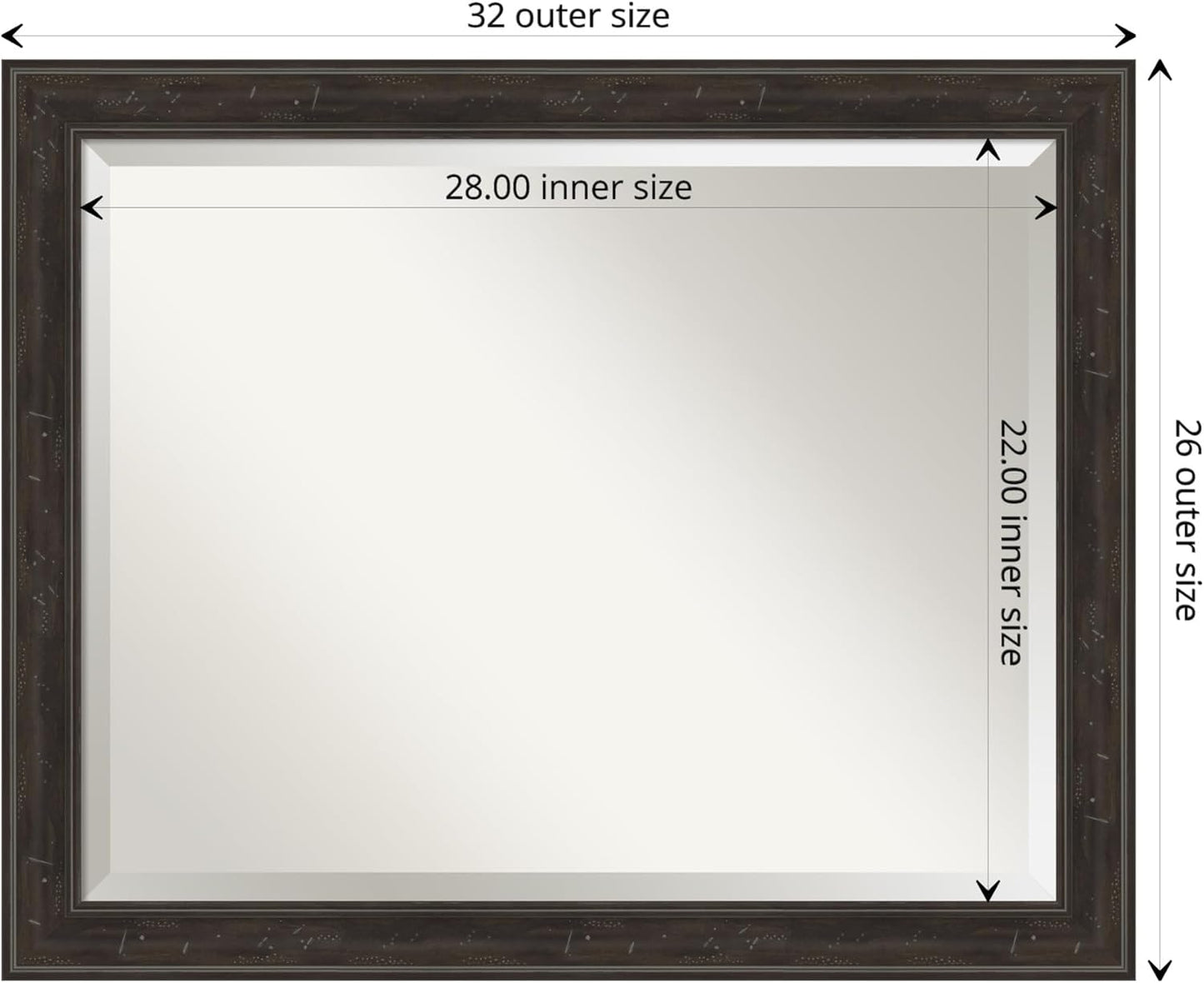 Amanti Art Brown Wall Mirror 26x32 Shipwreck Greywash Narrow Rectangle Bathroom Mirror for Wall Decor Living Room, Large Traditional Frame, Hangs Horizonally and Vertically, Bathroom Decor, Beveled