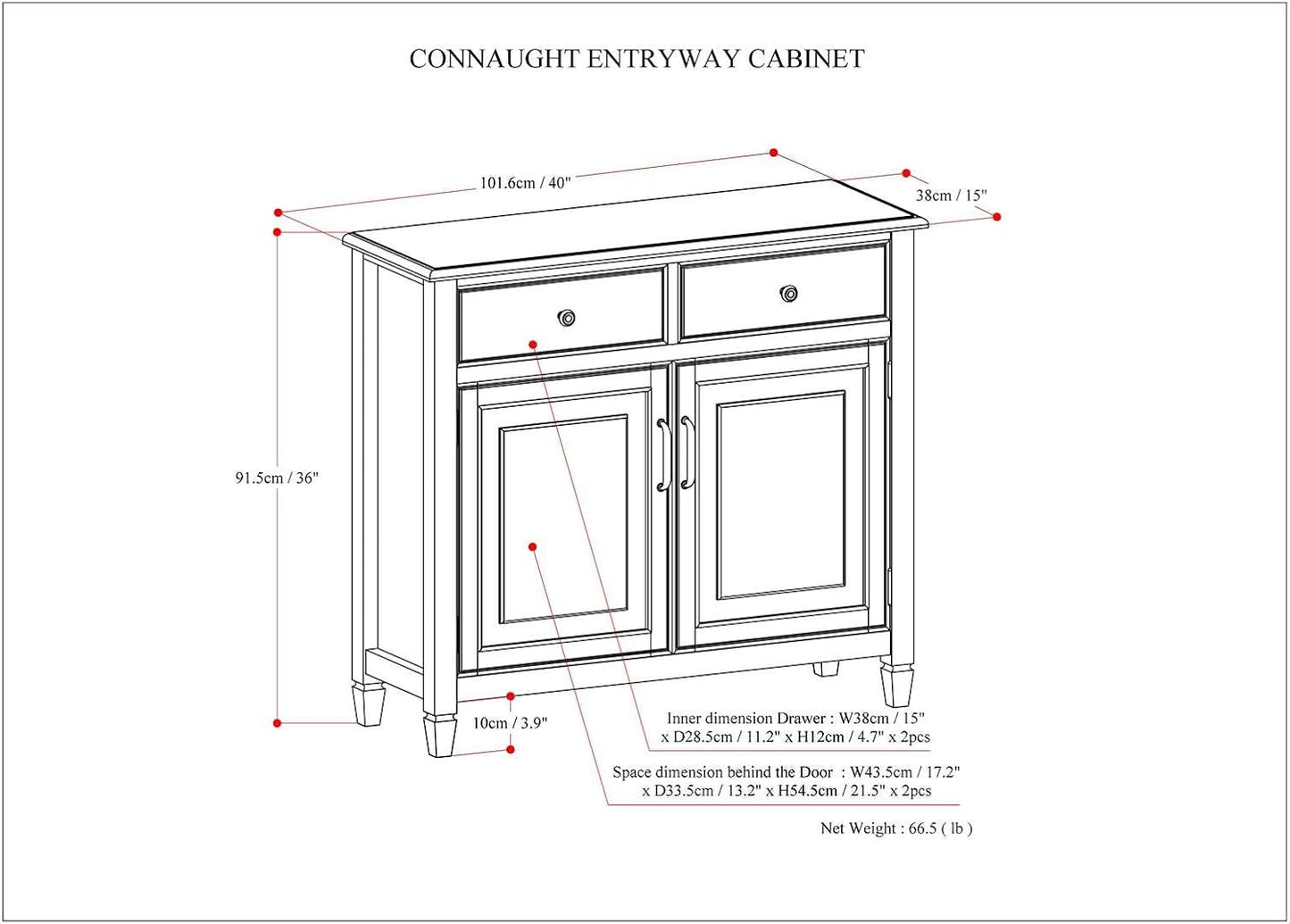 SIMPLIHOME Connaught 40-inch Wide Solid Wood Storage Cabinet in Medium Saddle Brown for Entryway, Living Room, Organizer for Hats, Gloves, Shoes, Keys, Slim Design, Traditional Style