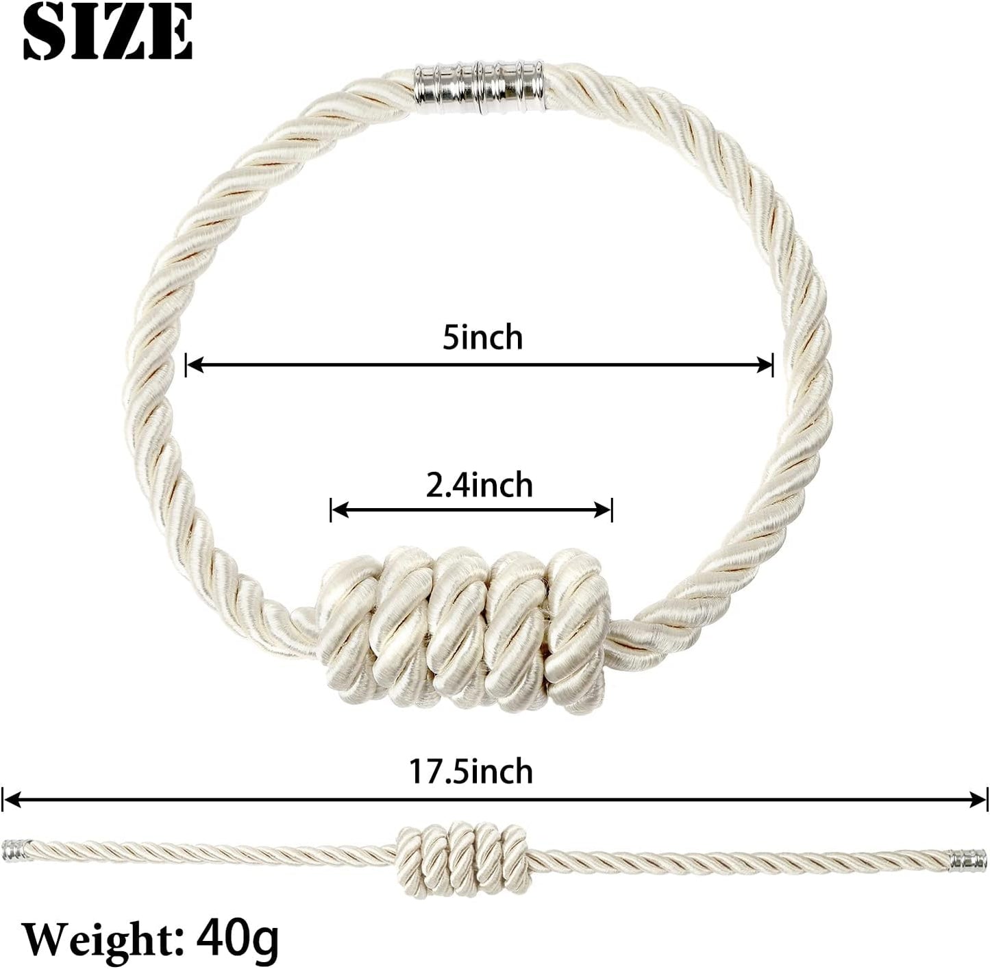 BEL AVENIR Magnetic Curtain Tiebacks, Decorative Drapery Holdbacks Modern Woven Tie-Backs with Exquisite Knot (Beige, 6 Pack)