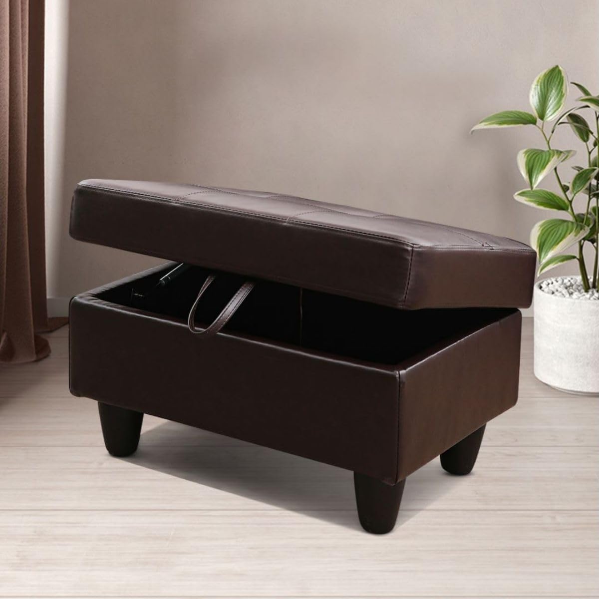 Brown L-Shaped 3-Piece Faux Leather Sofa with Storage Ottoman Set, Sectional Couch Sofa Set for Living Room, Office, Small Space