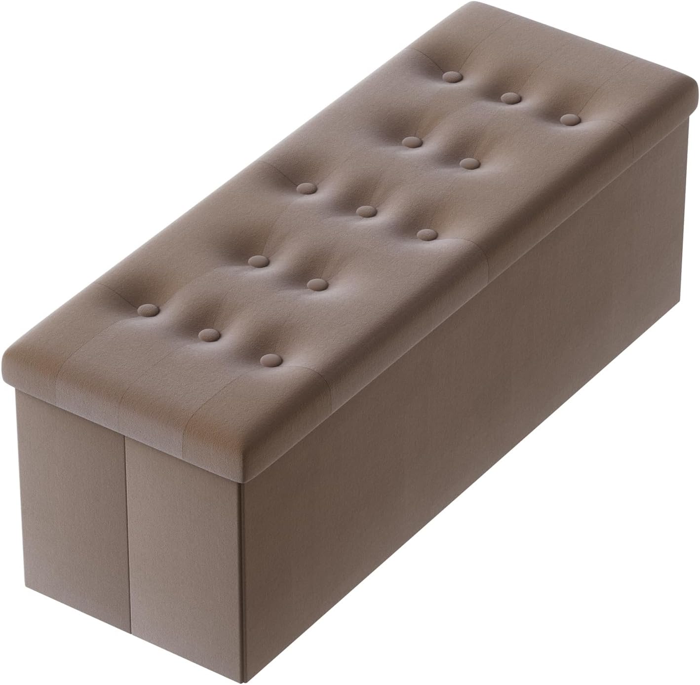 PRANDOM Jumbo Ottoman with Storage [1-Pack] Velvet Folding Small Square Foot Stool with Lid for Living Room Bedroom Coffee Table Dorm Dark Coffee 43x15x15 inches