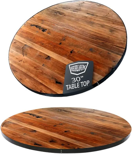 Reclaimed Wood Table Top - Rustic Recycled Wooden Piece Perfect for Signs, Kitchens, Dining and Coffee Table Tops (Reclaimed Wood Table Top with Metal Edge, 30” Round)