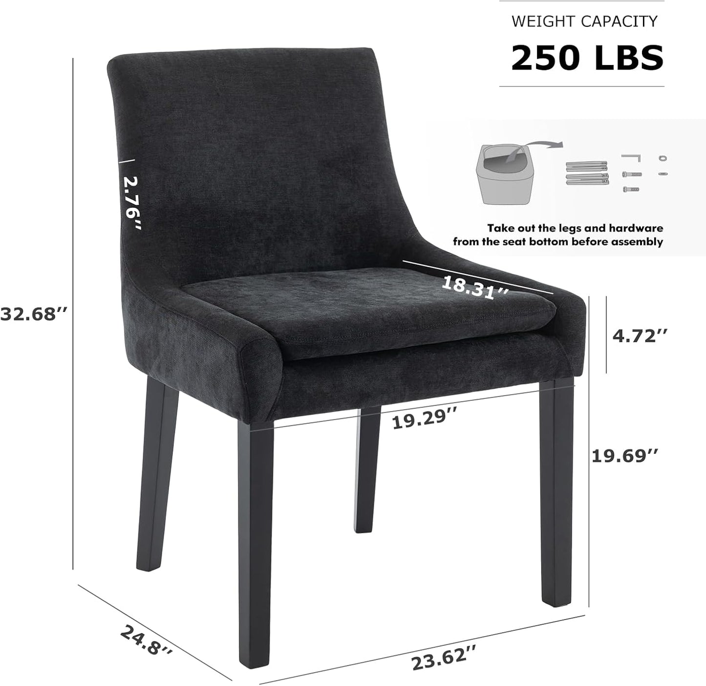 COLAMY Modern Dining Chairs Set of 6, Upholstered Corduroy Accent Side Leisure Chairs with Mid Back and Wood Legs for Living Room/Dining Room-Black