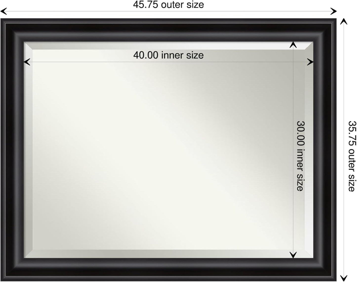 Amanti Art Black Bathroom Mirror for Over Sink, 36x46 Grand Black Rectangle Vanity Mirror, X-Large Casual Frame, Hangs Horizonally and Vertically, Bathroom Wall Decor, Beveled Edge