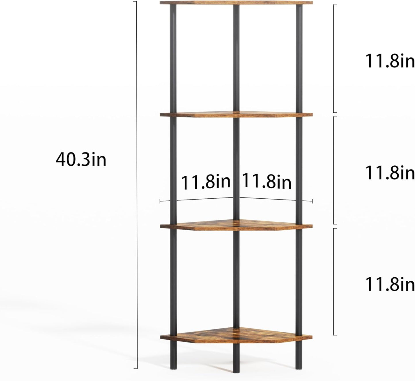 Corner Shelf Stand, Storage Standing Shelf Unit with Metal Frame, Narrow Bookshelf with LED Light Brown Plant Display Stand, Multi Unit Organizer Corner Cabinet for Bedroom, Living Room (4 Tier)