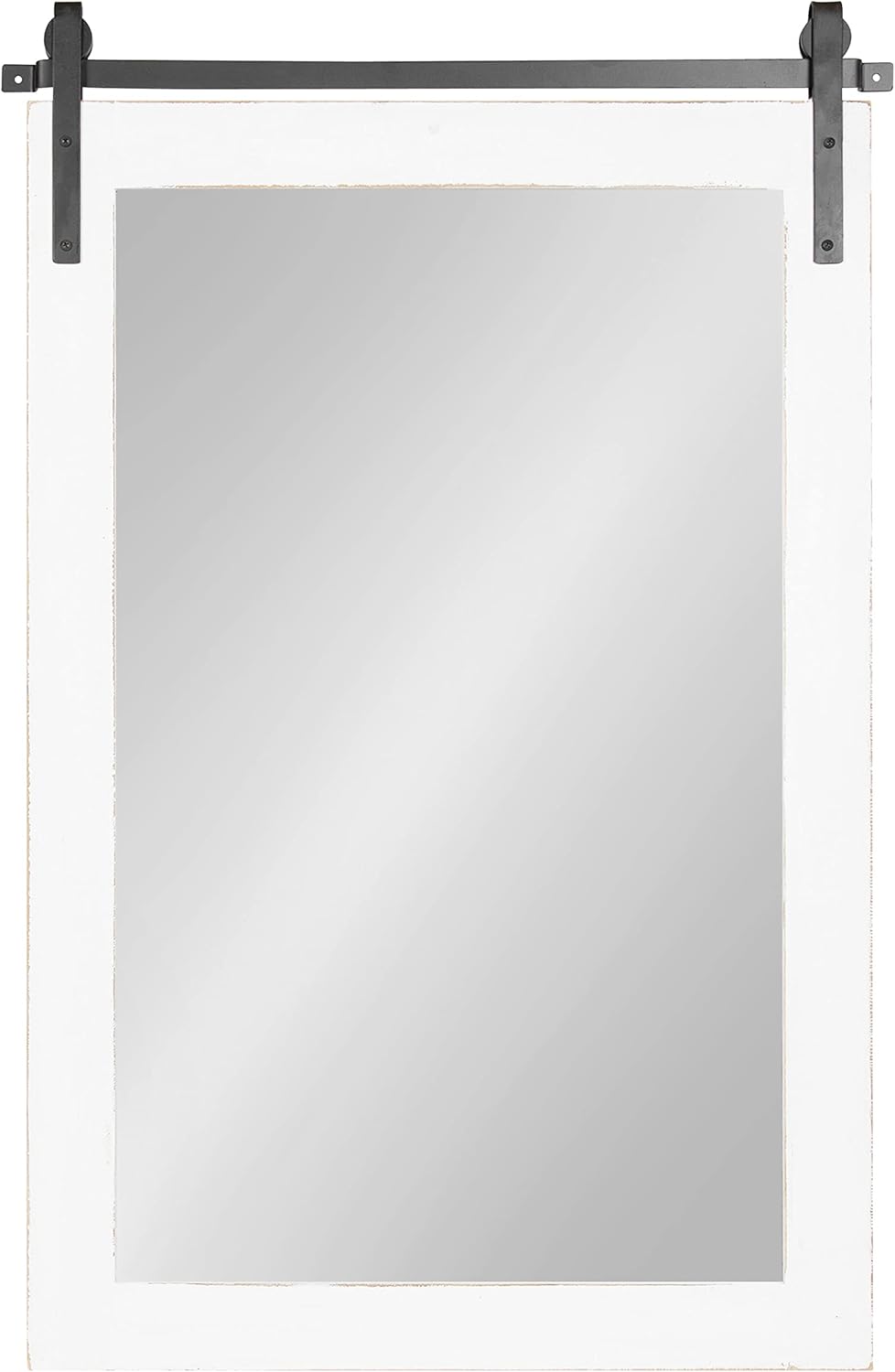 Kate and Laurel Cates Farmhouse Wood Framed Wall Mirror, 24 x 38, White, Barn Door-Inspired Rustic Mirrors for Wall