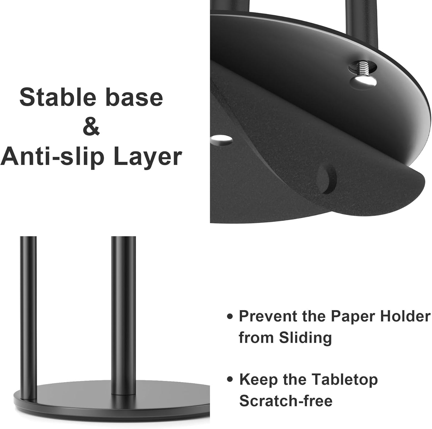 Paper Towel Holder Black, Premium Stainless Steel Kitchen Roll Dispenser, Countertop Roll Organizer with Weighted Base