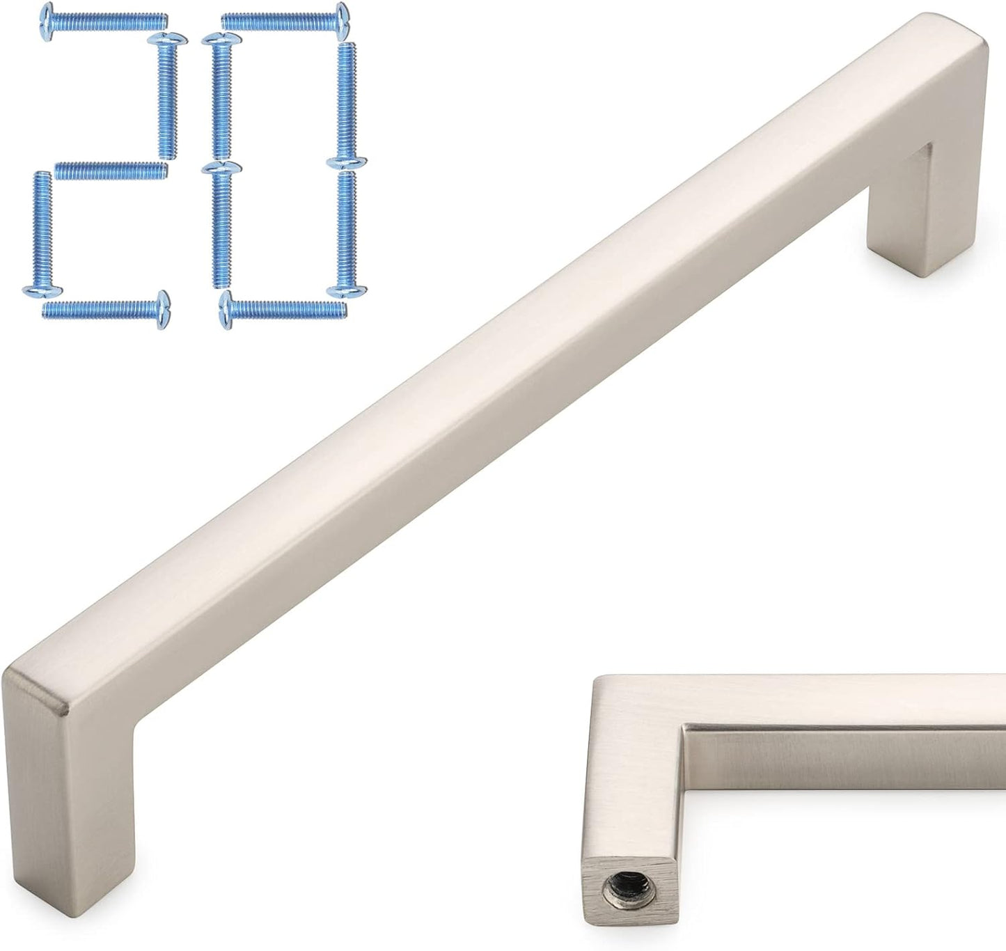 KOOFIZO 20-Pack Solid Square Bar Cabinet Handle - Brushed Nickel Furniture Pull, 5 Inch/128mm Screwhole Distance for Kitchen Cupboard Door, Bedroom Dresser Drawer, Bathroom Wardrobe Hardware