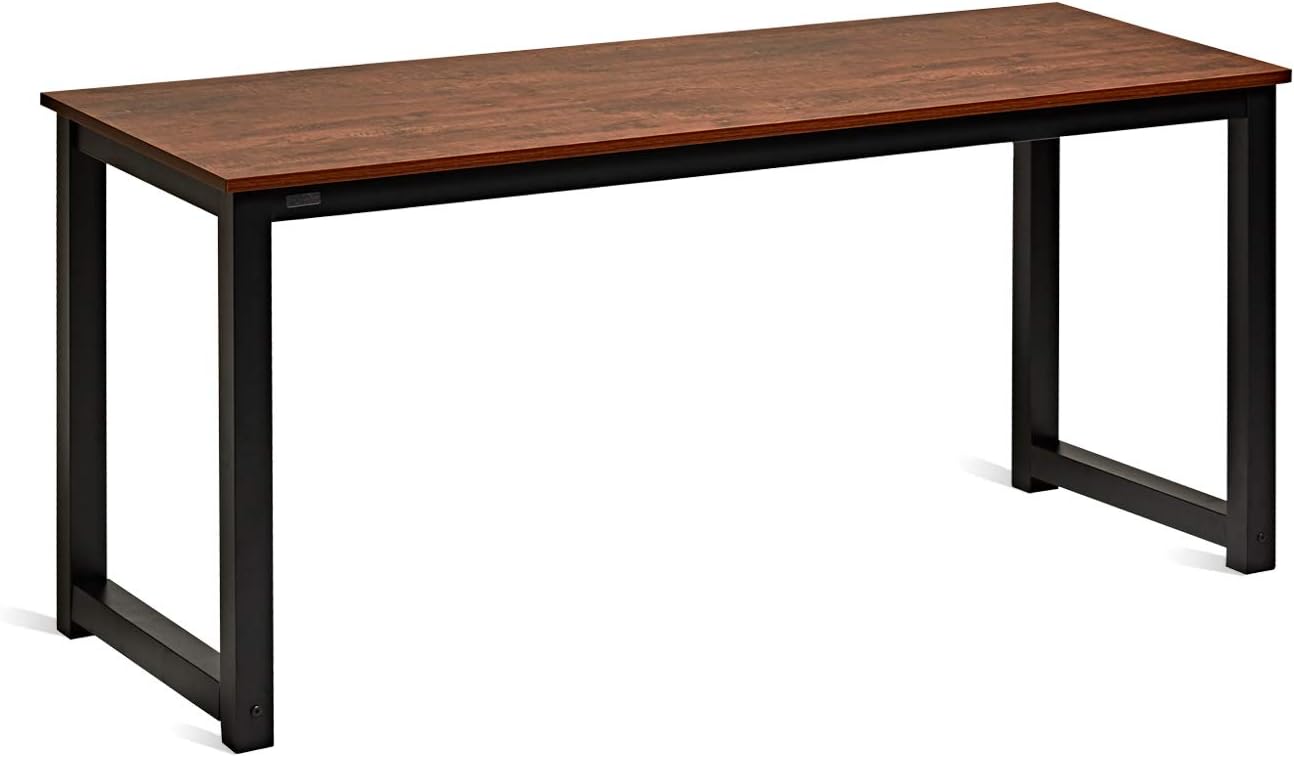 Decoholic 63 Inch Computer Desk, Home & Office PC Laptop Study Writing Table Workstation with Leg Bars, Modern Simple Industrial Style, Rustic Brown