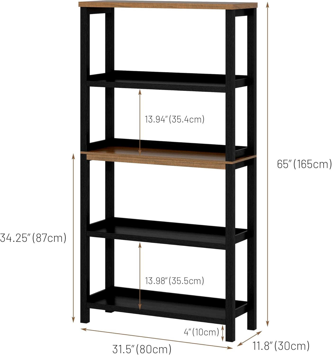 Vlsrka 5 Tier Wooden Bookshelf with Lights, 65" Tall Open Bookcase Storage Rack, Modern Bookshelf with Storage, Free Standing Display Book Shelves for Living Room, Home Office, Black