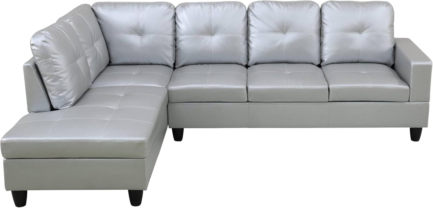NicBex Sectional Couch 3 Pieces Sofa Set with Right Chaise Synthetic Leather L Shaped Cloud Couch for Living Room Furniture Sets with Storage Ottoman, Modular Sofa for Living Room & Apartment, Silver
