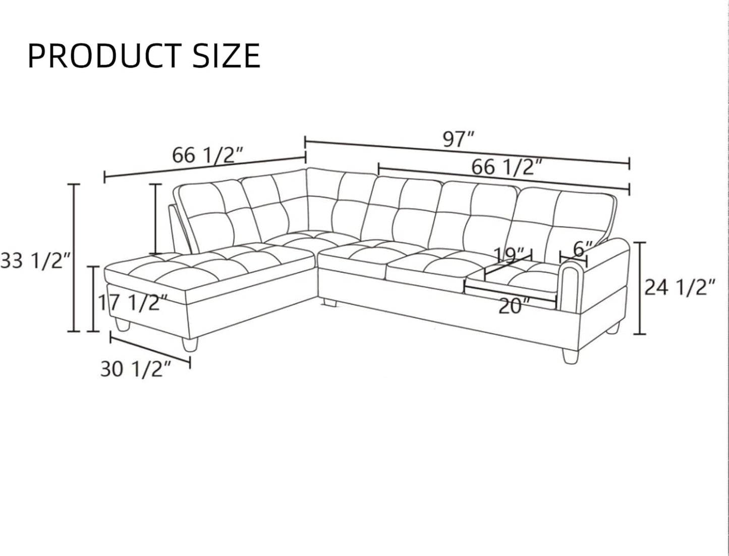L-Shaped Sectional Sofa, Modern Sectional Couches Home Sofas for Living Room with Movable Chaise, Modular Living Room Sets Furniture for Apartment Bedroom & Office, White