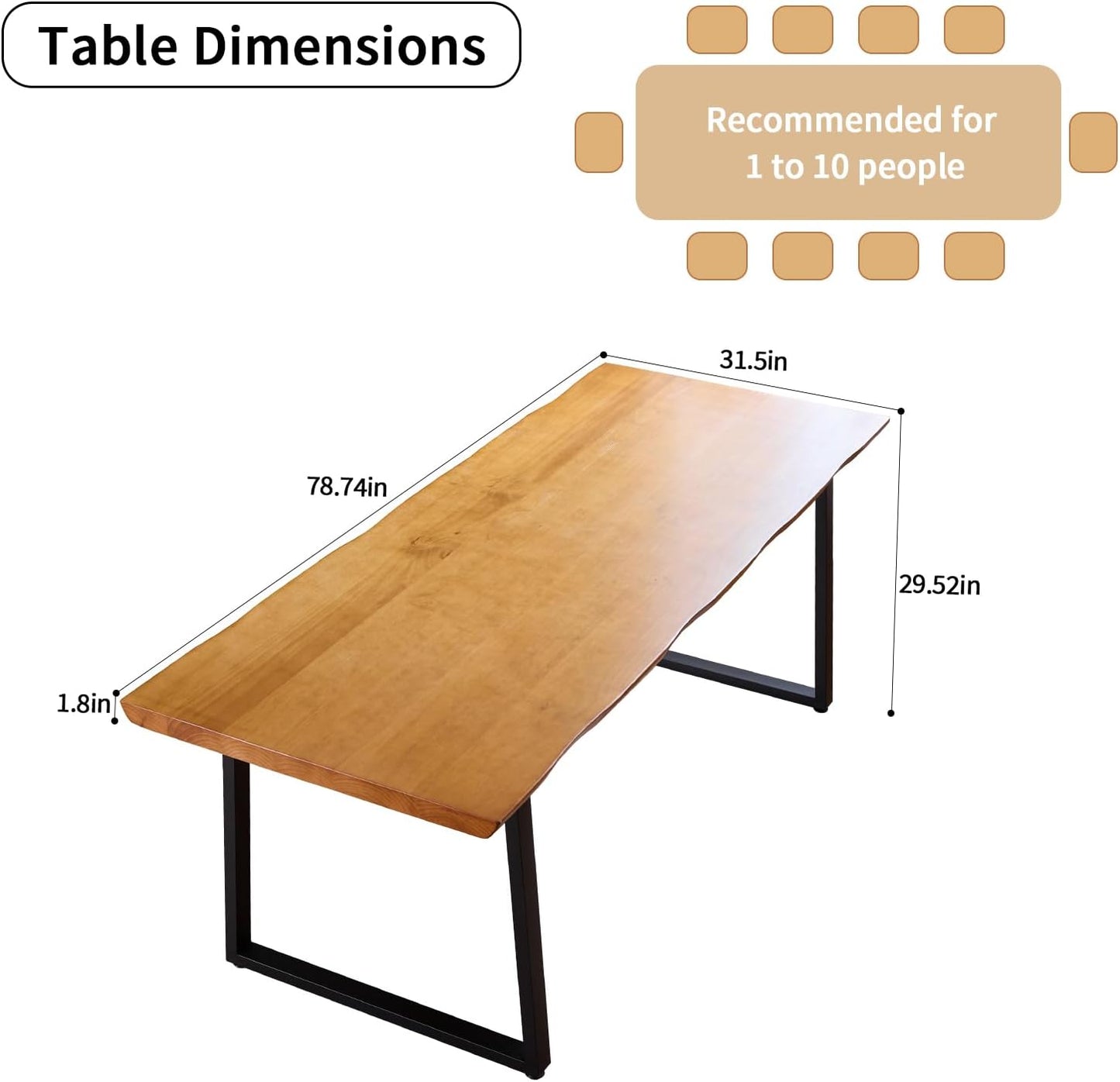 Solid Wood Administrative Computer Desk - Rustic Style Large Office Desk, Modern Minimalist Workstation for Home, Ideal for Learning, Writing, and Professional Use (Dark Yellow, 78.74in)