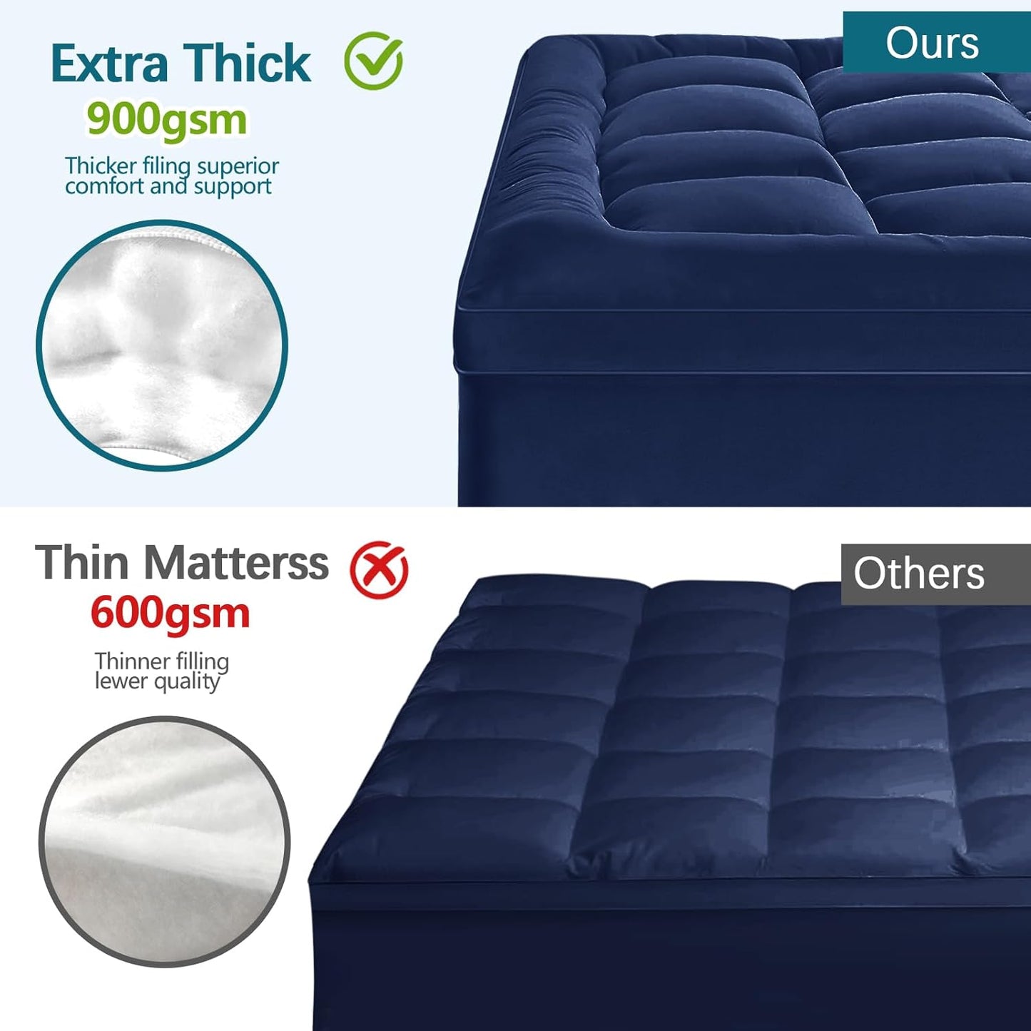 CYMULA Mattress Topper Queen Size - Extra Thick Cooling Mattress Pad Cover for Back Pain - Soft Mattress Protector Firm Bed Topper Pillow Top with 8-21 Inch Deep Pocket 3D Snow Down Alternative Fill