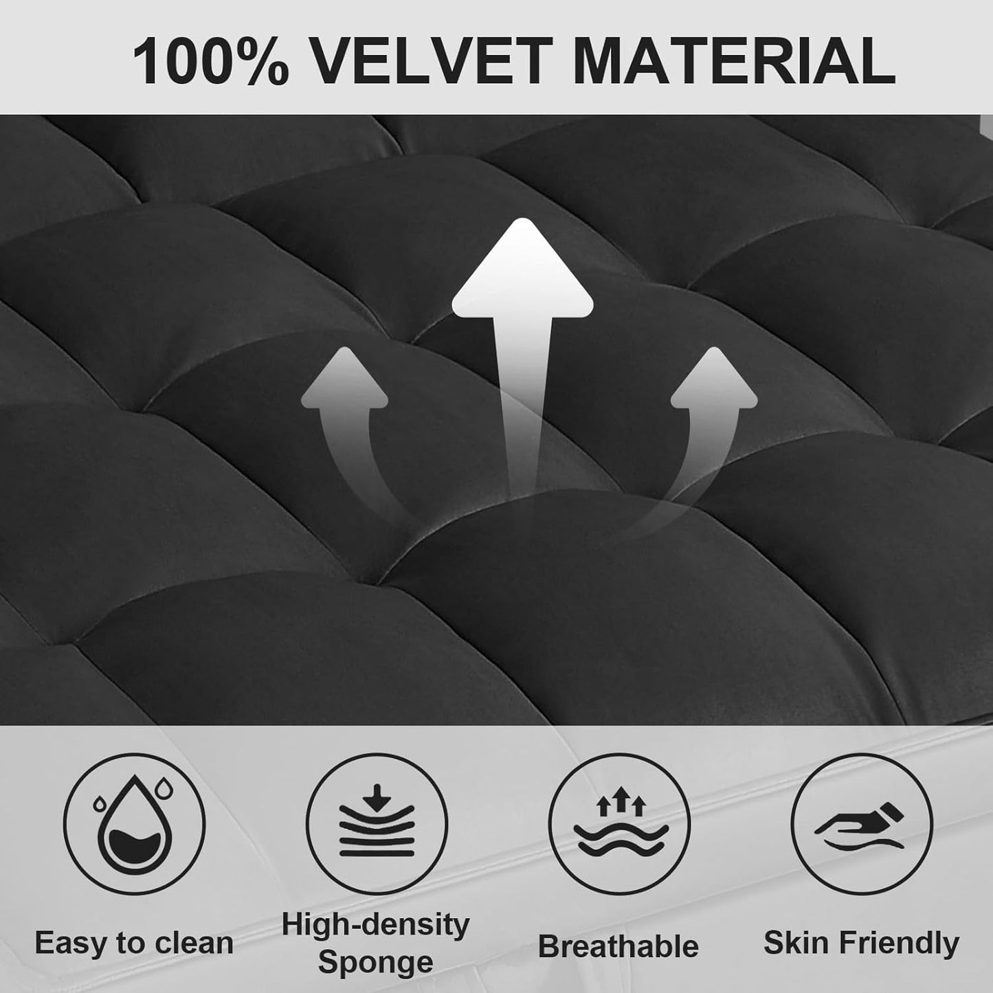 3 in1 Sofa Bed, Pull-Out Sleeper Sofa Bed with 3-Level Adjustable Backrest, Velvet Fabric Convertible Love Seat Sleepers Beds for Living Room & Bedroom & Apartment, Black